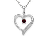10K White Gold Heart Pendant Necklace with Garnet and Chain